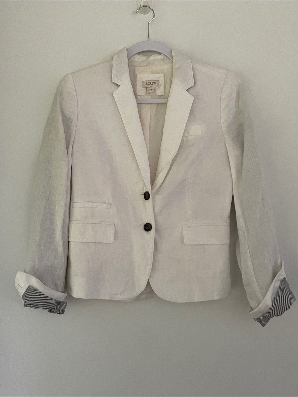 J. Crew White 100% Linen Notch Lapel Blazer with Nautical Detail Sleeves 2